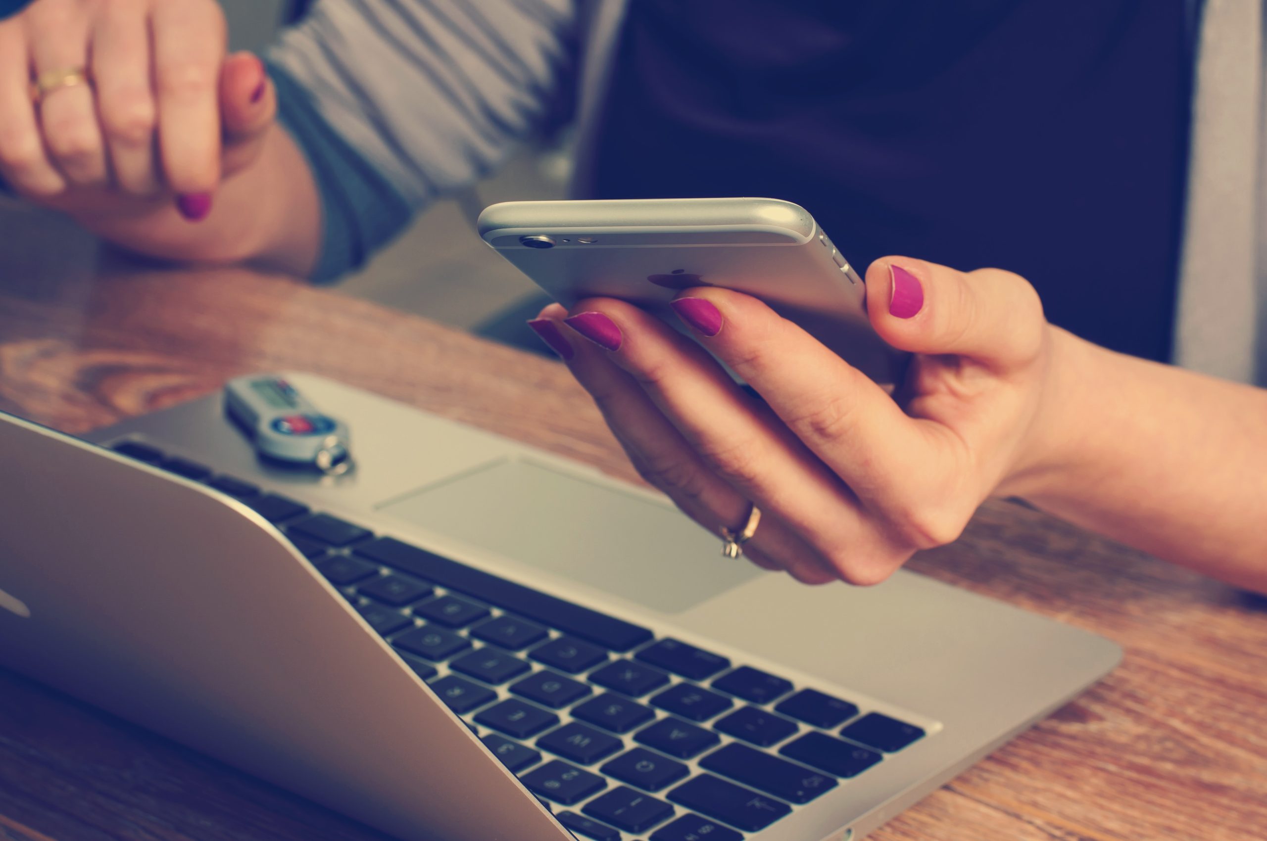 Woman with laptop & RSA Key